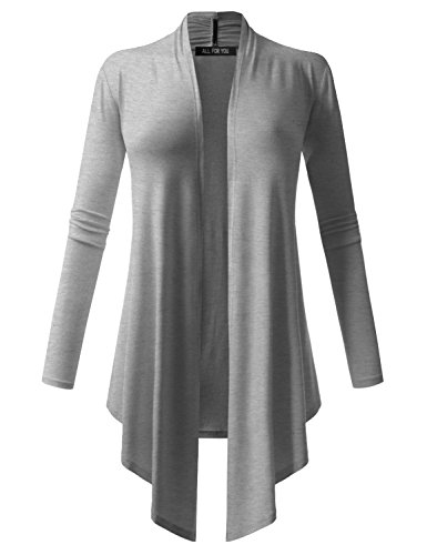 ALL FOR YOU Women's Soft Drape Cardigan Long Sleeve Heather Grey Large