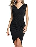 ANGVNS Women V Neck Sleeveless Knee Length Party Pleated Dress