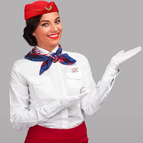 LBOYLOVE® 6 Pcs Flight Attendant Costume Accessories, Flight Attendant Cosplay Costume for Halloween, Hat, Sunglasses, Scarf Gloves and Pins, Flight Attendant Dress Up for Halloween Party, Theme Party