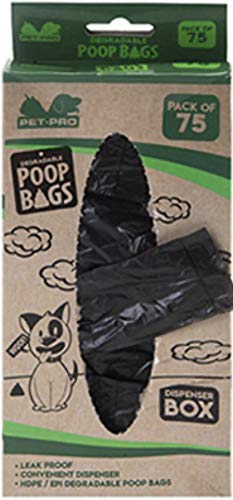 Pet-Pro Essential Pack of 75 Degradable Doggy Poop Bags HDPE/EPI in Handy Dispenser Box. Leak Proof For Quick and Easy Disposal. Eco Friendly Poop Bags. (Pack of 75)