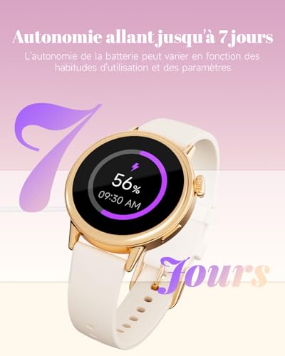 TOOBUR Women's Small Wrist Smart Watch, 37 mm AMOLED Display, Round Smartwatch, Sport Smart Watch with Pedometer, Smart Watch Compatible with Android and iOS, Beige