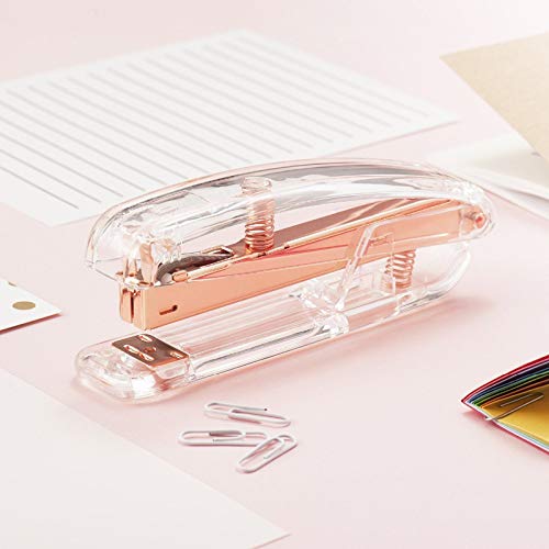 Rose Gold Stapler Office Supplies for Desk Accessories Decor, Deluxe Clear Acrylic Stapler for Brighten Your Workplace