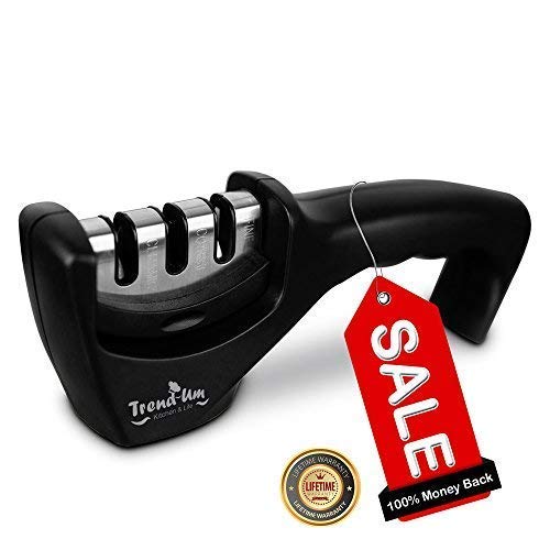 Trend_UM Knife Sharpener for Kitchen, Professional 3-Stage Knife Sharpening Tool for Straight and Serrated Knives, Ceramic Tungsten Steel Diamond, Repair Restore and Polish Blades