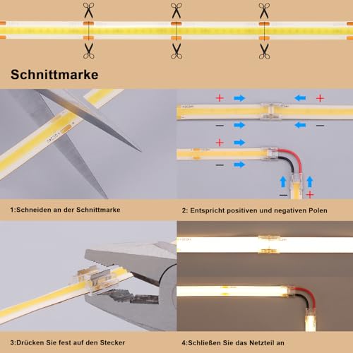 BENLUN 24V COB LED Strip 20M (10M x 2), 3000K Warm White 312LEDs/M CRI 93, Flexible Self-adhesive LED Strip with Power Supply, LED Strips for Bedroom, Home Decoration