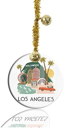 FQJNS Ceramic Ornaments Crafts Round Porcelain Christmas Decorations Home Hanging Jewelry Gift Souvenir Los Angeles Holidays Ornament