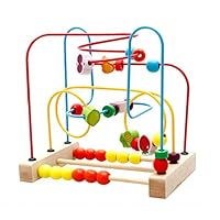 Kunmark Wooden Fruits Insect Bead Maze Roller Coaster Activity Cube Educational Abacus Beads Circle Toys Training Child Attention Count and Grasping Ability (Fruit Bead)