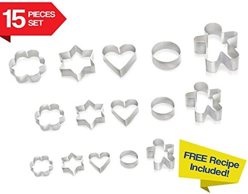 Cookie Cutters 15 PIECE SET by Immys Biscuit Cutter Set With FREE RECIPE - Create Perfect Shaped Cookies - Star Round Heart Gingerbread Man Flower - Mini Cookie Cutters For Kids