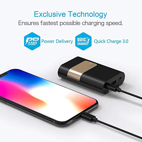 iWALK 10000mAh Ultra Compact Portable Charger with Built in Cables, USB C Power Bank 18W Power Delivery & QC3.0 External Battery Pack Compatible with iPhone Xs max X 8 7 6 5s, Samsung S9/S8 and More - Thumbnail 2