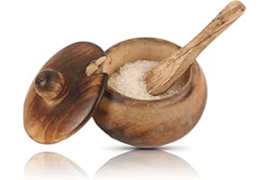 The Great Indian Bazaar Decorative Rustic Wooden Sugar Bowl & Spoon with Lid Wide Mouth Candy Treat Spice Jar Holder Condimen