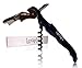 Cork Screw Wine Key Bottle Opener - Double Hinged Lever, Serrated Foil Cutter and Bottle Opener - Professional Waiters Friend