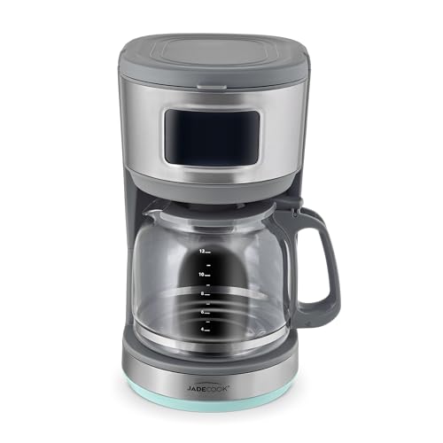 JadeCook Jade Cafetera Programable de Goteo 12 Tazas, 1.8 L, Panel Touch, Sistema Antigoteo, Jarra de Cristal, Color Plateado C0545-00