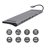 USB C Hub,Docking Station Aluminum Multi-Function 11 in 1 Hub MacBook Pro, Mini Display Port,Gigabit Ethernet,3.0 USB Ports,SD Card, Headphone/Speaker Connections,HDMI/VGA/SD/TF/RJ45/USB-C Converter