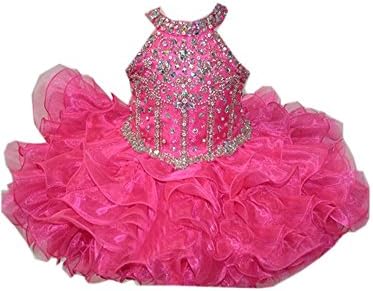 HZCQ Toddler Girls' Halter Gowns Infant National Pageant Cupcake Dress 2 US Fuchsia