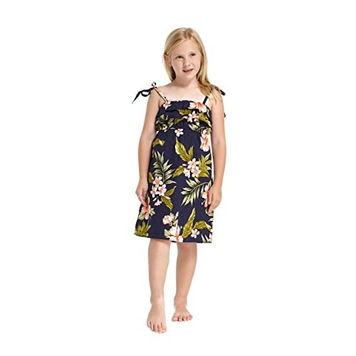 ベスト ハワイの女の子の弾性のダブルフリルハワイアンルアウのドレス