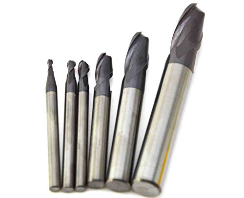 Wokesi Pack of 6Pcs,0.5 1.5 2 2.5 3 4mm Radius,Tungsten Steel Carbide,Ball Nose End Mill Set,HRC45,2Flutes,TiAlN Coated,CNC Router Bits Milling Profiling Tools(1/3/4/5/6/8mm HRC45)