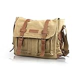 Oflamn Vintage Canvas Leather Messenger Bag Canvas Crossbody Laptop Bag