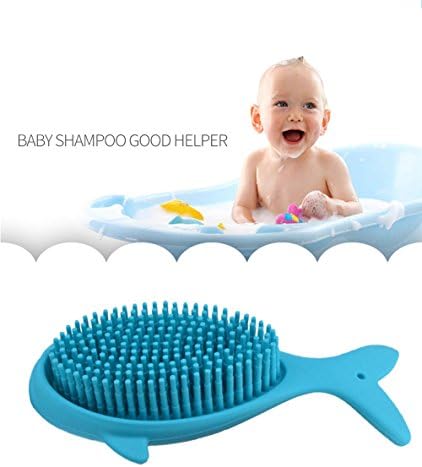 Baby Hair Body Bath Brushes,Tiptop Shower Gel Scalp Scrubber,Shampoo Scalp Brushes, Multi-Use Soft Massage Brush,Soft Food Grade Silicone Baby Shower Toys,Whale Shape Handle,Blue(1pcs)
