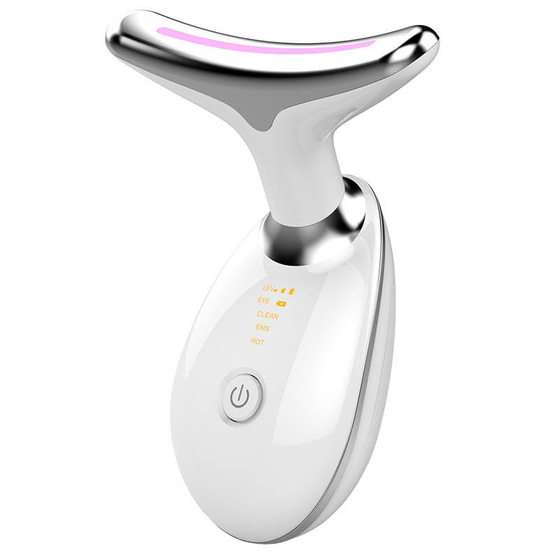 Massageador Facial LED 3 Cores com EMS e Aquecimento, Lifting Facial, Redução de Rugas e Papada, Estimulador de Colágeno Recarregável para Pescoço