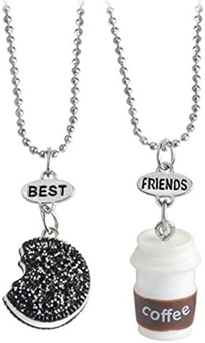 Indexu 2Pcs Cookie And Coffee Best Friends Forever Necklace Friendship Miniature Food Pendant Jewelry