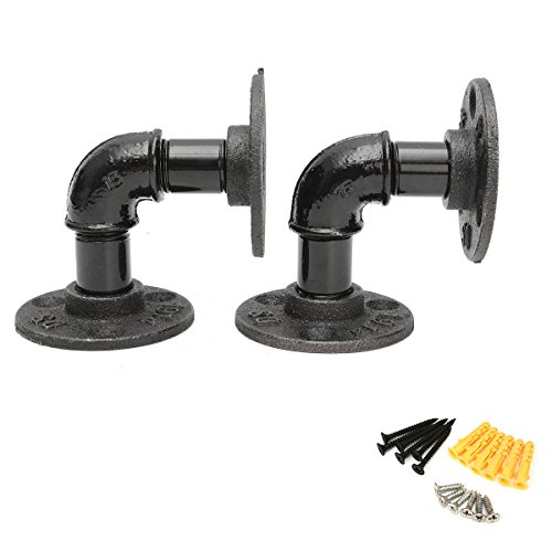 king do way 2Pcs 8x8cm Industrial Black Iron Pipe Bracket Wall Mounted Floating Shelf Hanging Wall Hardware Decor For Farmhouse Shelving Hardware Heavy Duty