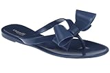Capelli New York Ladies Fashion Flip Flop Jelly Thong With A Bow Navy 10