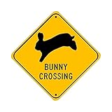 Bunny Crossing, jumping rabbit; pet animal novelty sign, aluminum, 6