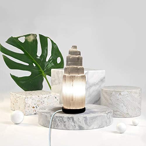 OM HOME Selenite Lamp 20 cm Selenite Crystal Lamp | Selenite Tower | Crystal Lamp | Selenite Crystal |