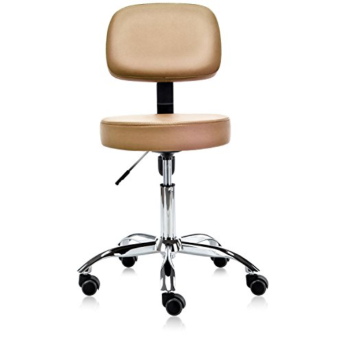 DR.LOMILOMI Multi-Adjustable Hydraulic Rolling Medical Massage Stool Chair with Backrest 501 (Tan)