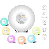 Wake Up Light ,Digital Led Sunrise Simulator Alarm Clock Radio FM RGB White Adjustable Color Changing Touch Display Circular Modern Wake Up Table Lamp Light