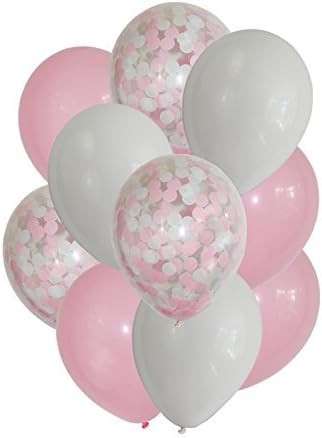 FindFun 12'' Pink Confetti Balloons for Girl Baby Shower Party Decoration (Pack Of 12) (Pink)