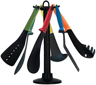 ZENCOO 6-Piece Utensil Set - Cooking Utensils Kitchen Tool Set, Nylon Kitchen Set with Holder Stand, Includes Spatula, Ladle, Spoon, Skimmer, Pasta Server, All with Silicone Coated Handle.