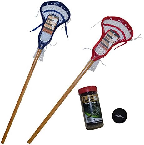 Lacsal Bamboo Fiddle Mini Lacrosse Sticks 4 Piece Pack - 2 Sticks and 2 Balls,Nylon Head ,24"Bamboo Handle