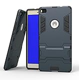 [Huawei P8 Case] Lantier [High-Quality] [Perfect Fit] [Tire Design Skin] 2 In 1 Combo Rugged Dual Layer [Heavy Duty Case] Detachable Kickstand [Protective Shell] [Hard Case] for Huawei P8 Cover 5.2inch with Anti-Scratch, Anti-Slip Protection with Stylus Pen Black