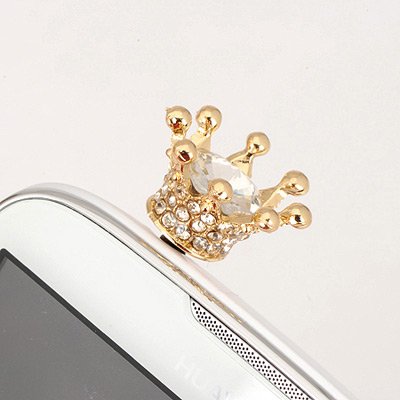 Jewel Touch White Blink Crown Design Mobile Charm (Anti Dust Plug)