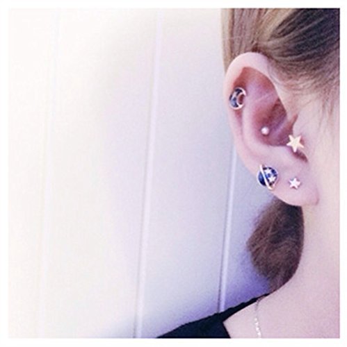 Nuwastone women\'s Mooon & Star & Planet Earring Set (Blue earing)