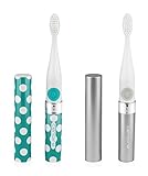 Cenoire Eluo 2 Pack Slim Sonic Travel Toothbrush (2-Pack Bundle: Silver & Polka Dot)