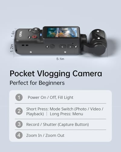 CGXUED Vlogging Camera with 180° Rotating Lens, Pocket Body Camera with Audio & Video Recording, 7-Hour Battery, Handheld POV Cameras with 32GB Card, Easy One-Button Recording for Travel(Black)