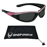 Rhinestone Pink Frame Motorcycle Sunglasses Foam Padded for Women.