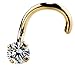 FreshTrends 1.5mm Cubic Zirconia 14K Yellow Gold Nose Ring Twist Screw - 20G