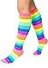 Sidecca Women's Knee High Neon Rainbow Athletic Stripe Socks (One Size, Rainbow)