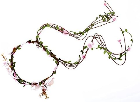 Litluxe Flower Vine Crown Garland Headband Boho for Festival Wedding Prom (B) (pink)