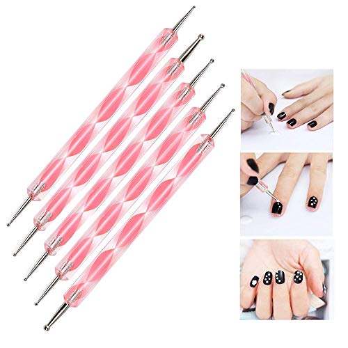 CHOP MALL 5pcs Ladies Beauty Box Dotting Pen Painting Pen Brush Kit Nail Art Tool Series Pink Pen