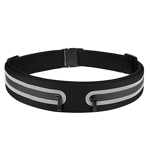 Boruizhen Slim Running Belt, Waterproof Fitness Waist Packs Adjustable Walking Pouch Workout Belt for Phone, Yoga, Cycling, Hiking, Jogging (Black)