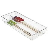 mDesign Shallow Kitchen Drawer Organizer for Silverware, Spatulas, Gadgets - Large, Clear