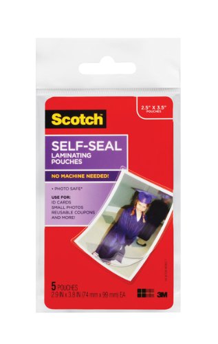 Scotch Self-Sealing Laminating Pouches, Wallet Size, 2.5 Inches x 3.5 Inches, 6 Packs of 5 Pouches, 30 Pouches Total (PL903G)