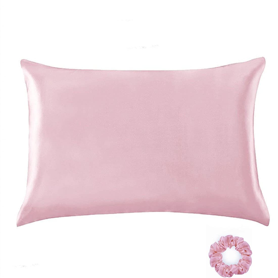 FLCA 100% Mulberry Silk Momme Charmeuse Silk Pillowcase Both Sides Silk Pillow Shams Cover for Skin Health with Hidden Zipper (Pink, Standard)