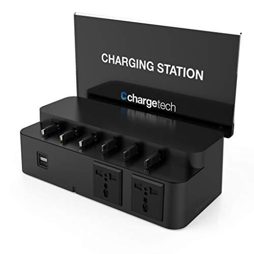 ChargeTech Cell Phone & Laptop Dock Station with 6 Universal Charging Tips Included for All Devices – Black