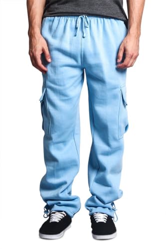 G-Style USA Men's Solid Fleece Heavyweight Cargo Pants FL77 - Sky - Small at Amazon