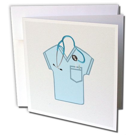 3dRose gc_184075_1 6 x 6-Inch "Blue Scrub Top, Stethoscope, Thermometer, and Syringe" Greeting Card (Pack of 6)
