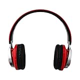 Gacho Wireless On Ear Headphone, Support TF Card, Sleek and Durable Headset with Constant Stylish blinking lights, Stereo Sound with Heavy Bass, Fold-able Make it more Easier to Carry-Red